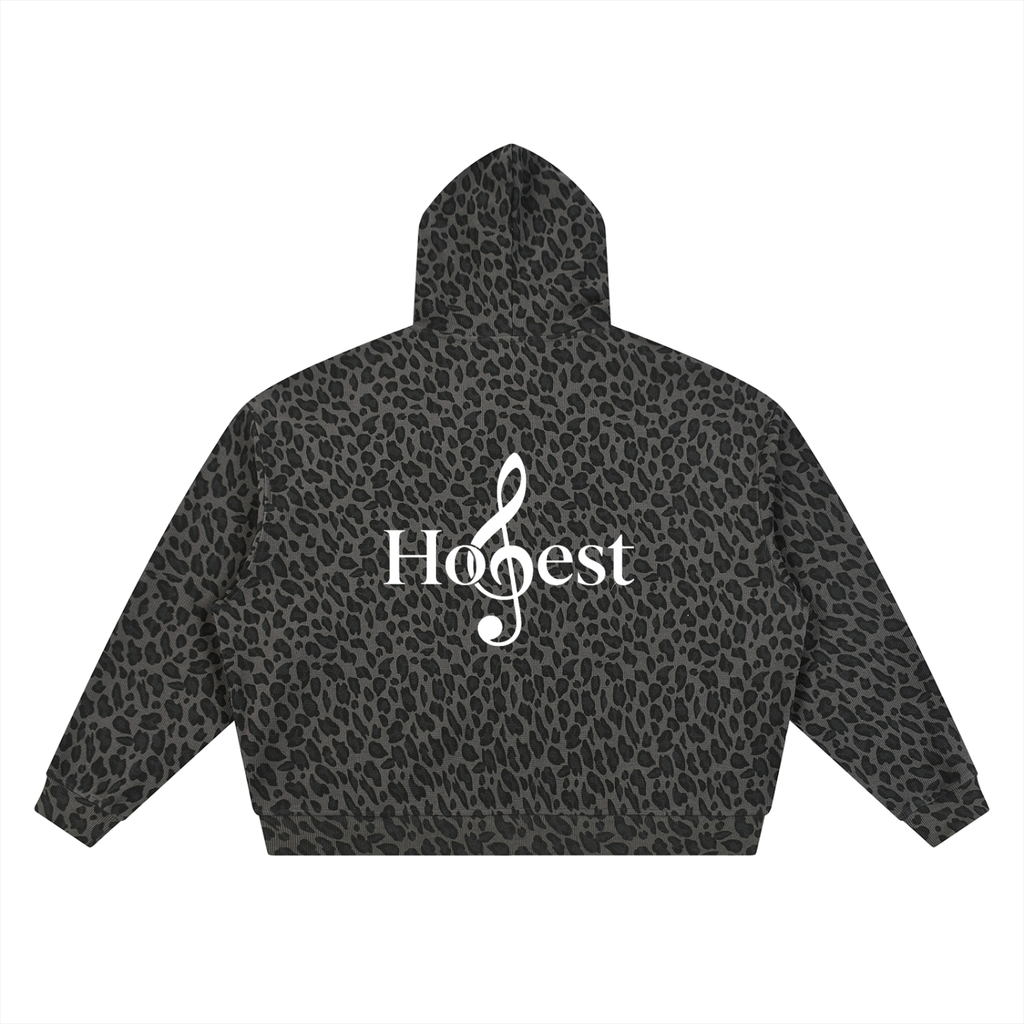 Honest 487  Design  Leopard Print Waffle Full Zip Hoodie