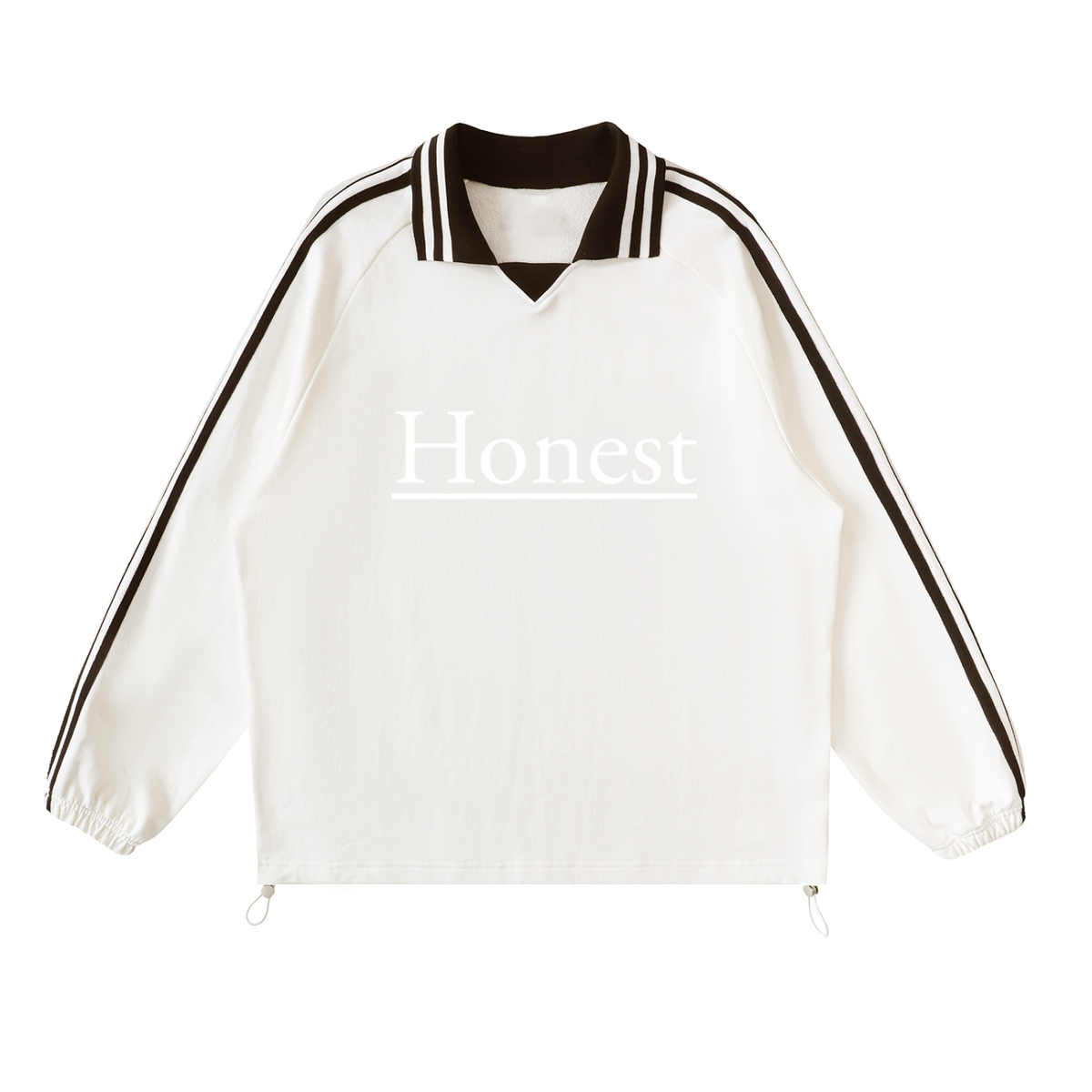 Honest Design  Contrast Striped Lapel Collar Sweatshirt