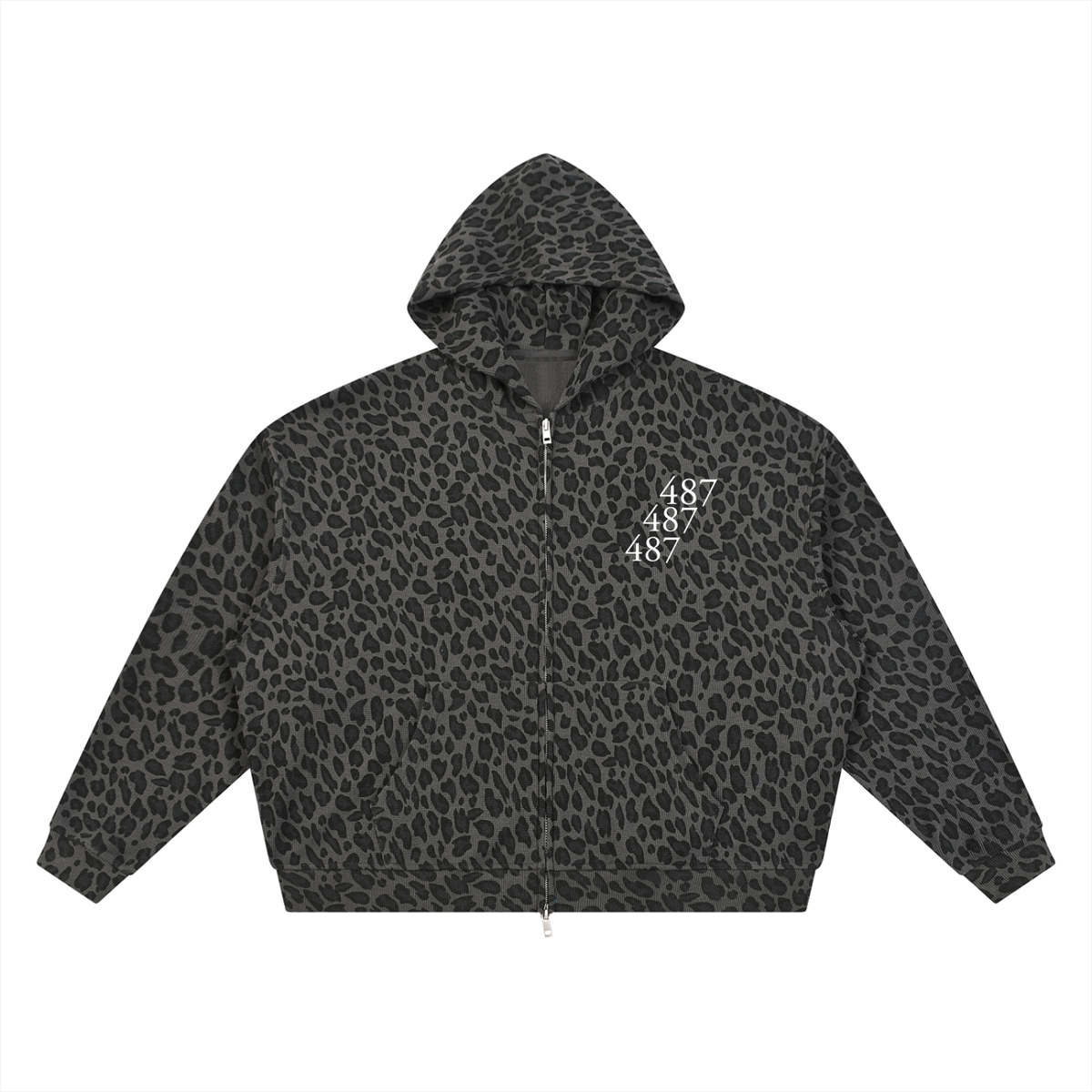 Honest 487  Design  Leopard Print Waffle Full Zip Hoodie
