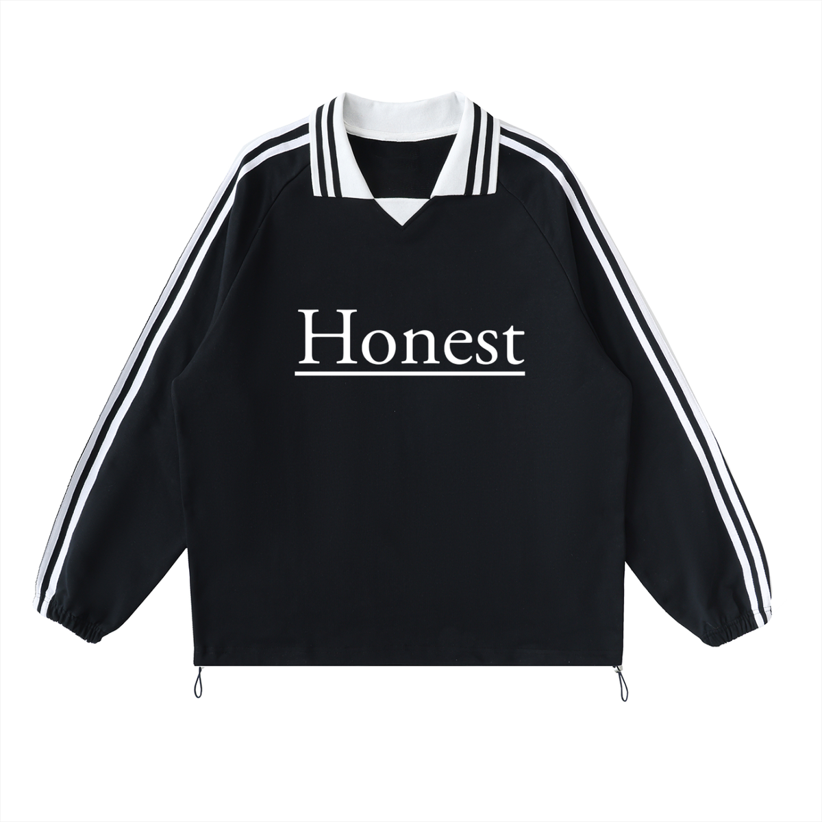Honest Design  Contrast Striped Lapel Collar Sweatshirt