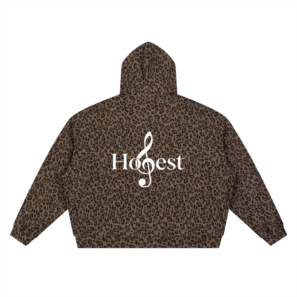 Honest 487  Design  Leopard Print Waffle Full Zip Hoodie